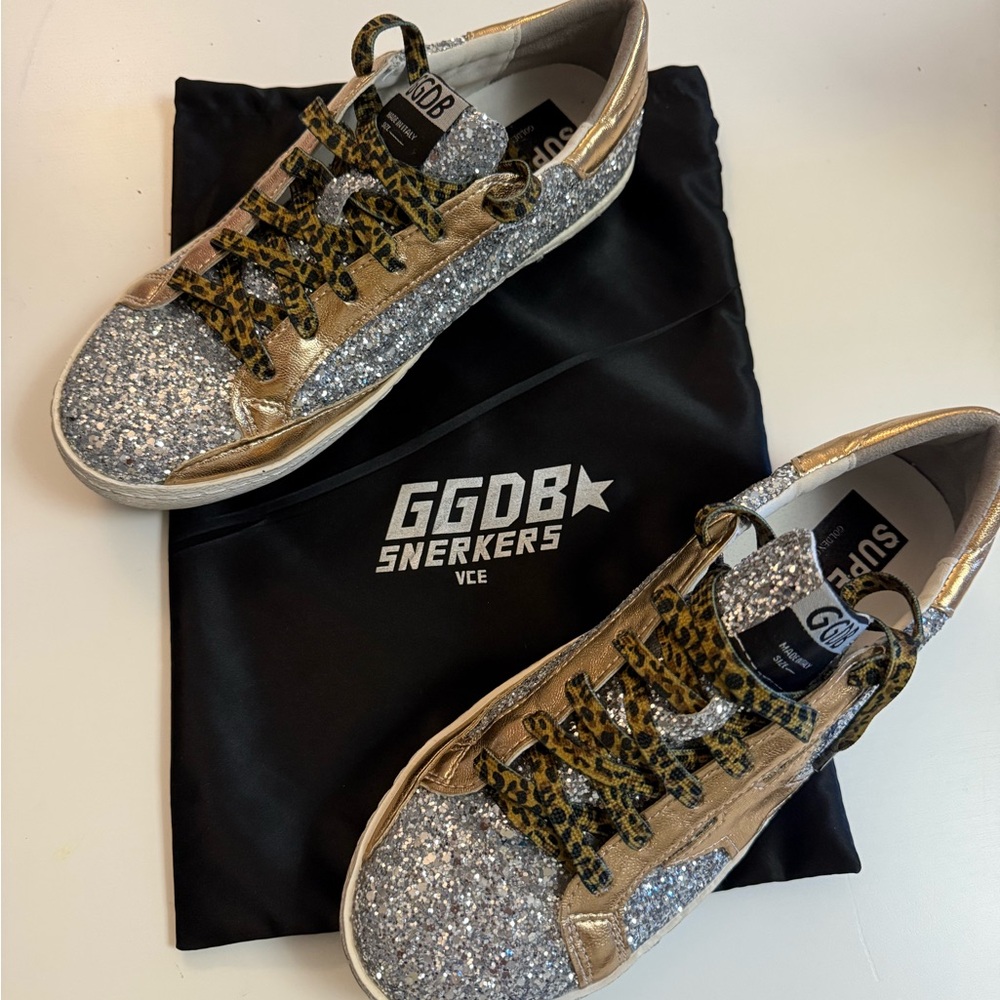 New Women's Glitter Sneakers - Silver and Gold (golden goose alike)